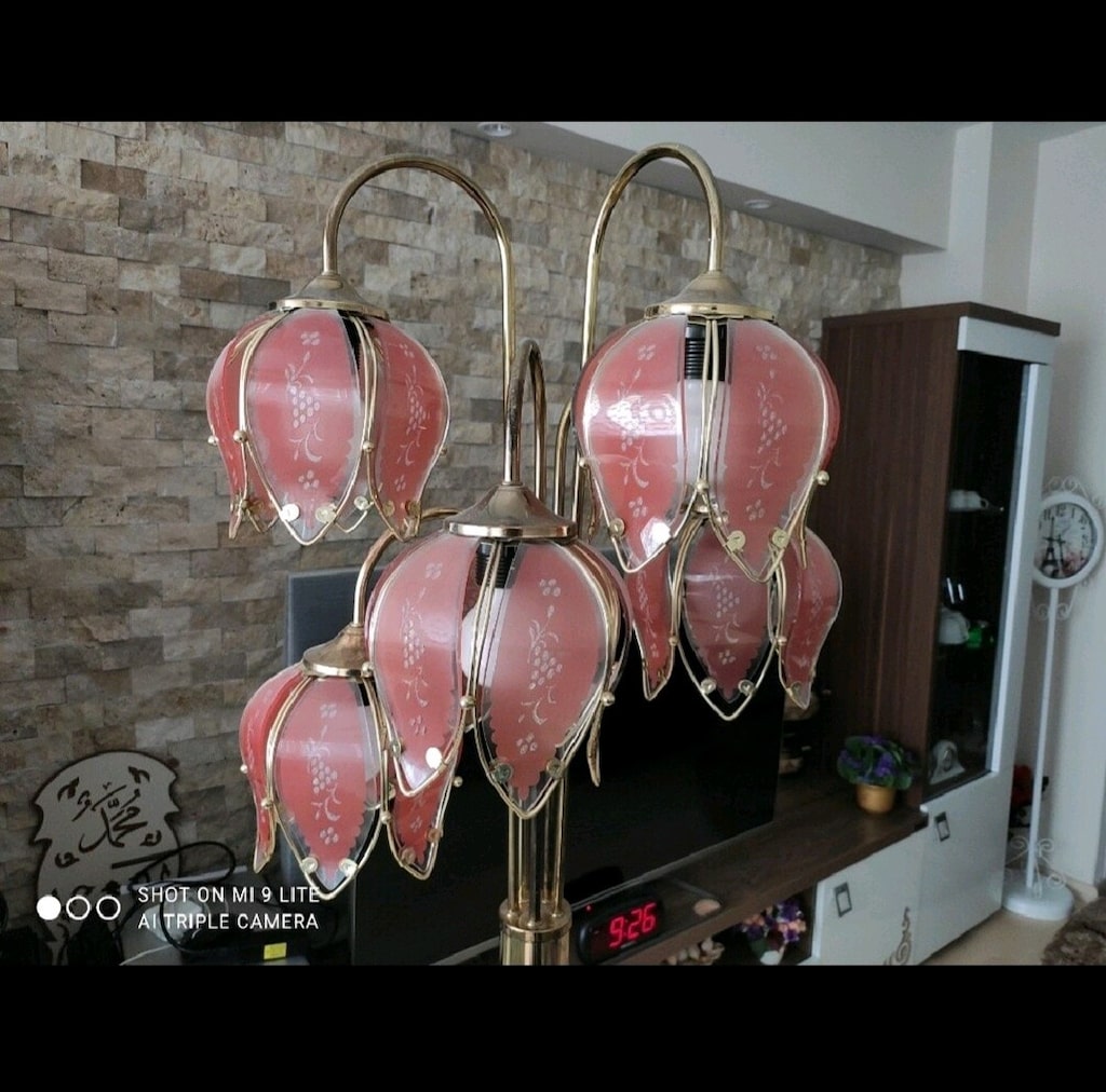 İtalyan Tarzı Pembe Camlı Antika/Vintage Lambader - 6