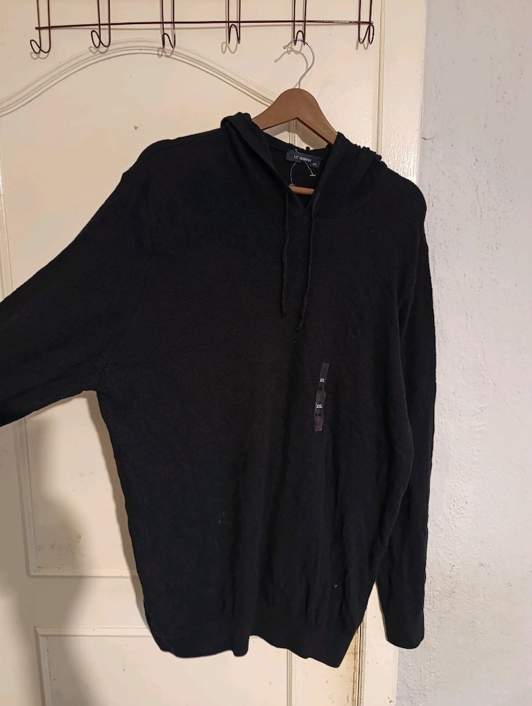 Siyah Kapüşonlu Rahat Triko Kazak (2XL) - 2