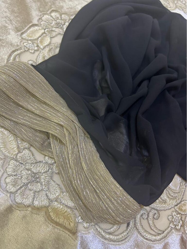 Siyah Gold simli çapraz bone şal özel - 6