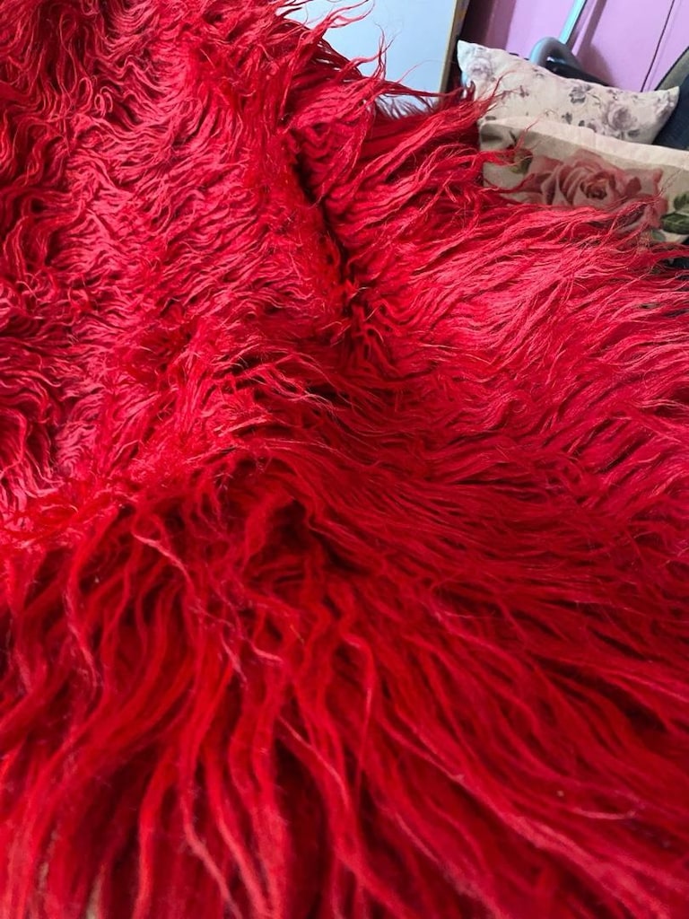 Nostaljik Canlı Kırmızı Yambol Battaniye / Peluş Koltuk Örtüsü - 3