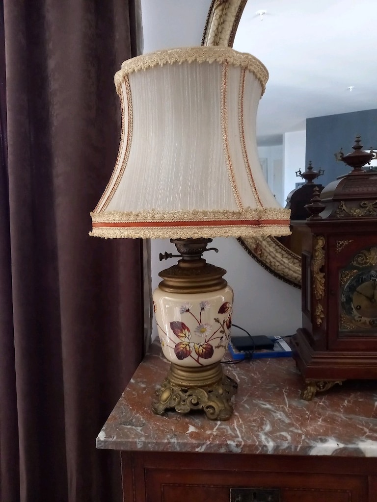1900-1910 Victoria Dönemi, Porselen Antika 2li Parlor Lamba. - 3