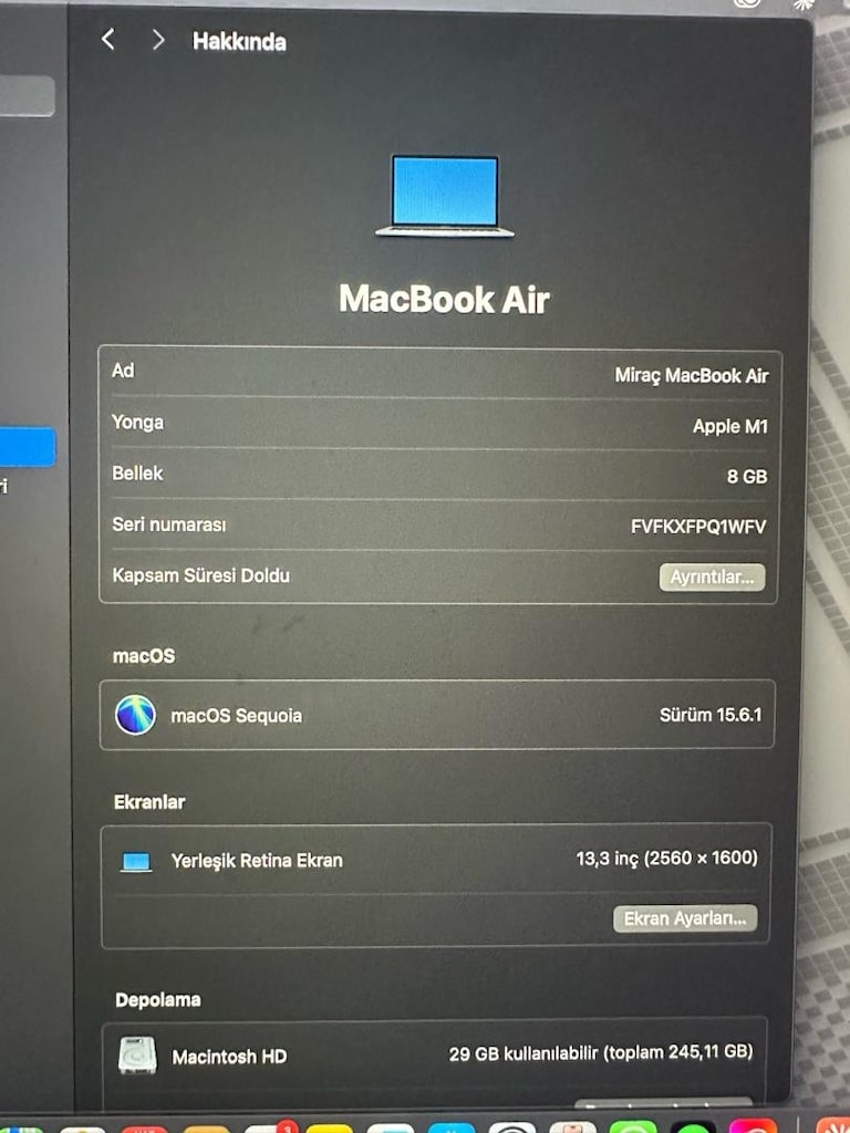 DAHA TEMİZİ YOK! M1 Macbook Air 13.3" - 3