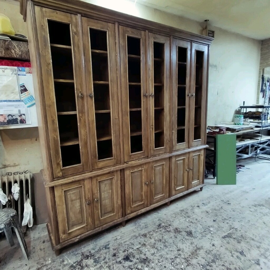 natürel ahşap kitaplık vitrin - 3