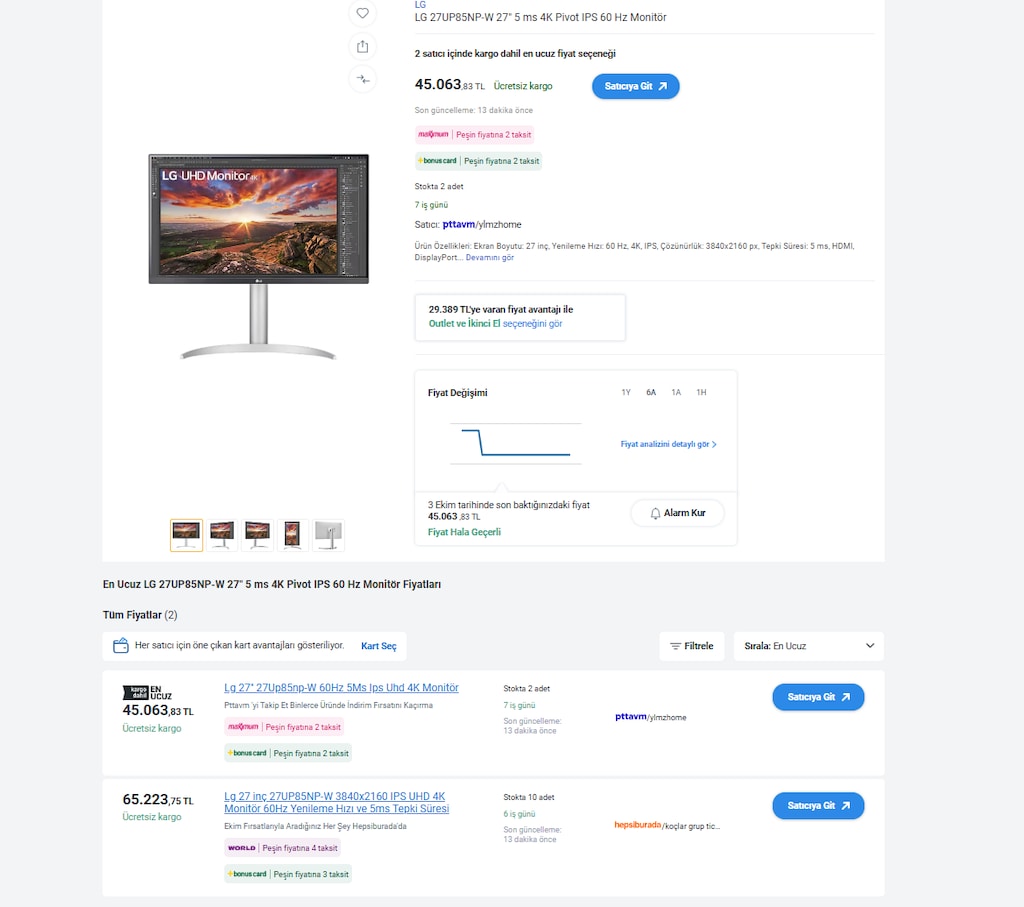PAZARLIK YAPILIR - LG 27UP85NP-W 27" - 4K PIVOT MONITÖR - 7
