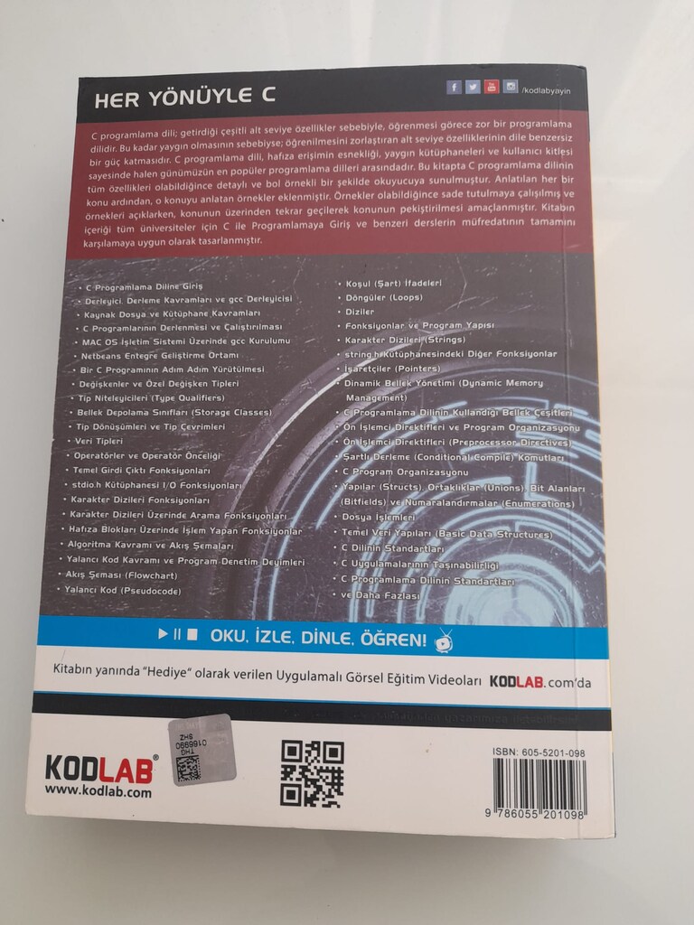HER YÖNÜYLE C İNTERAKTİF EĞİTİM VİDEOLARI İÇİN KODLAB.COM KİTABI 250TL - 2
