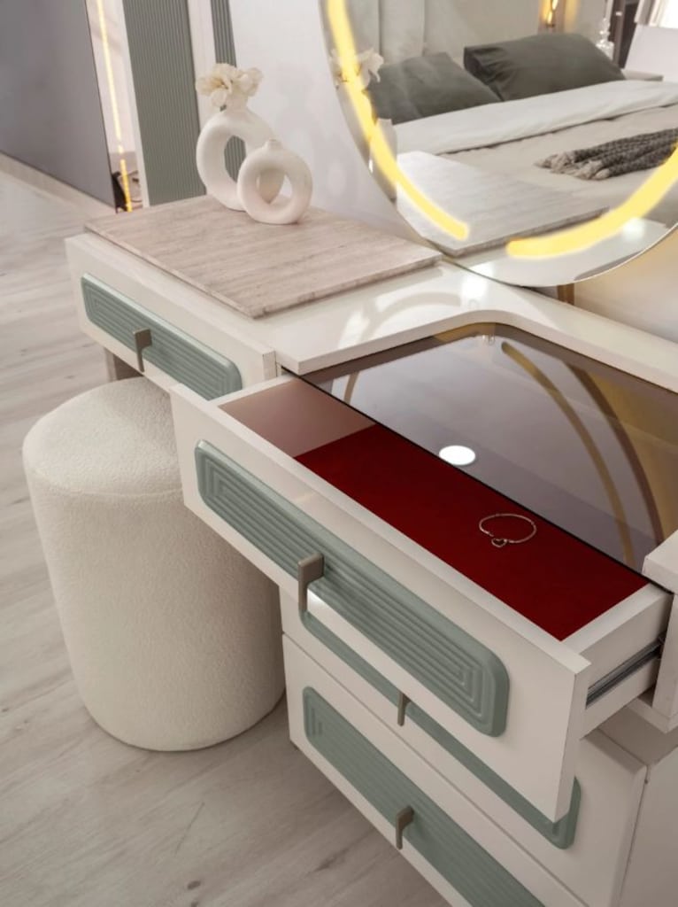 Sıfır, %100 MDF , 6 Kapılı Gardırop - Aytaşı , Traverten, TURKUAZ - 11