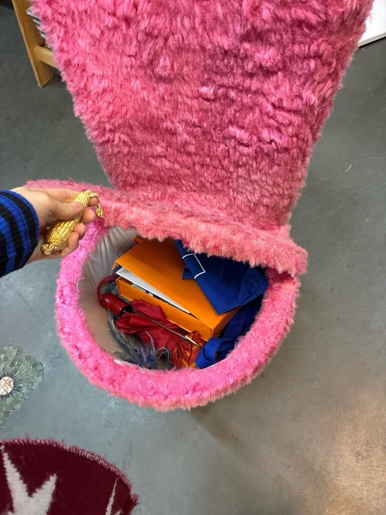 pembe tüylü peluş küçük puf sandalye dekor - 4