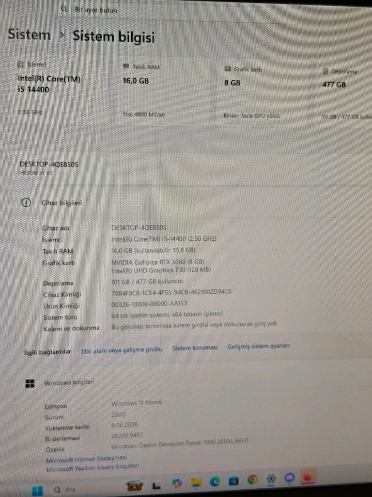 i5 14400F RTX 5060 16GB Ram 512GB SSD Gaming Bilgisayar - 4