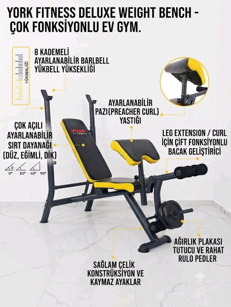 York Fitness Deluxe ile Profesyonel HALTER SEHPASI ADRESE TESLİM - 7