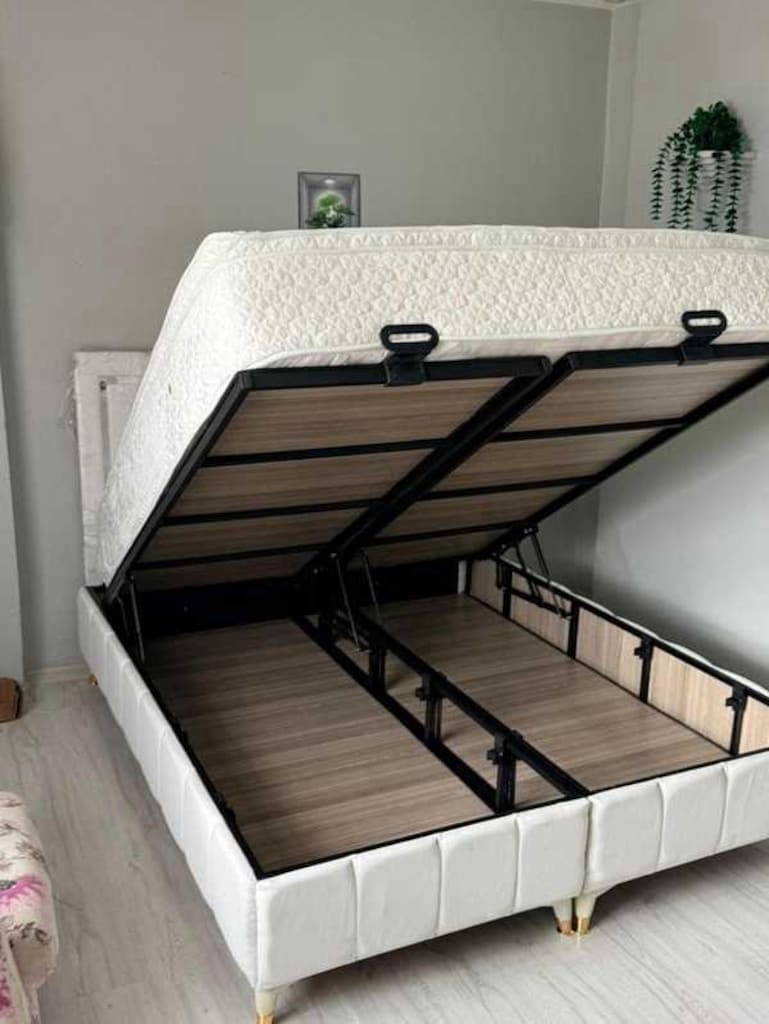 Çift Kişilik Full MDF Çelik Kasalı Kelebek Pedli Yatak Baza Başlık - 2