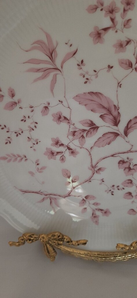 Bordo Çiçek Desenli Porselen Tabak - 3