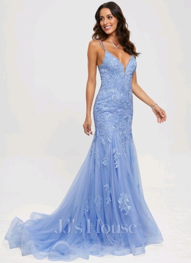 JJ House Trumpet/Mermaid V-Neck Sweep Dresses - 3