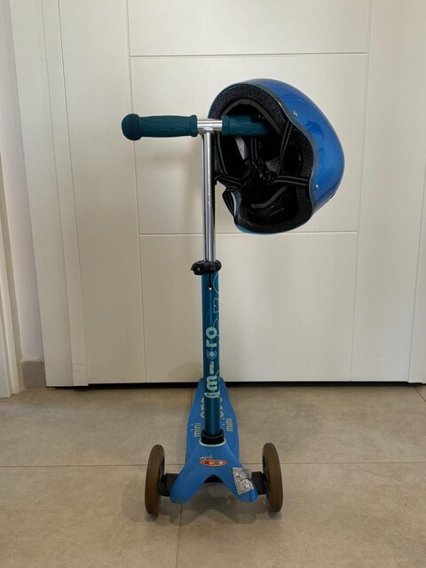 Micro Mini Scooter (LEDsiz, Mavi) + Orjinal Kask
