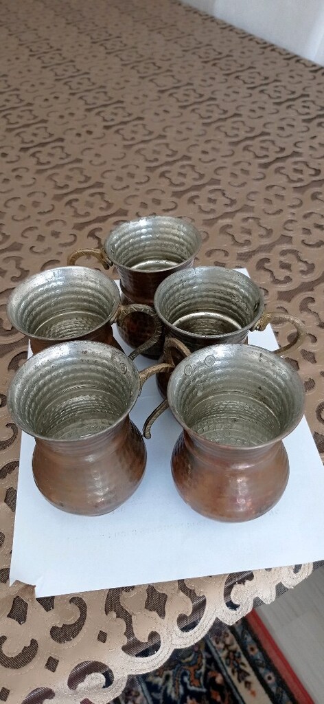 5 ADET ESKİ ANTİKA BAKIR AYRAN BARDAĞI. - 2
