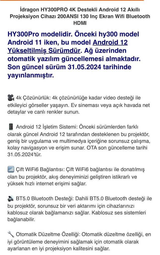 İDRAGON HY300 PRO Android 12 Projeksiyon 1 Kez Kullanıldı| kutulu - 6