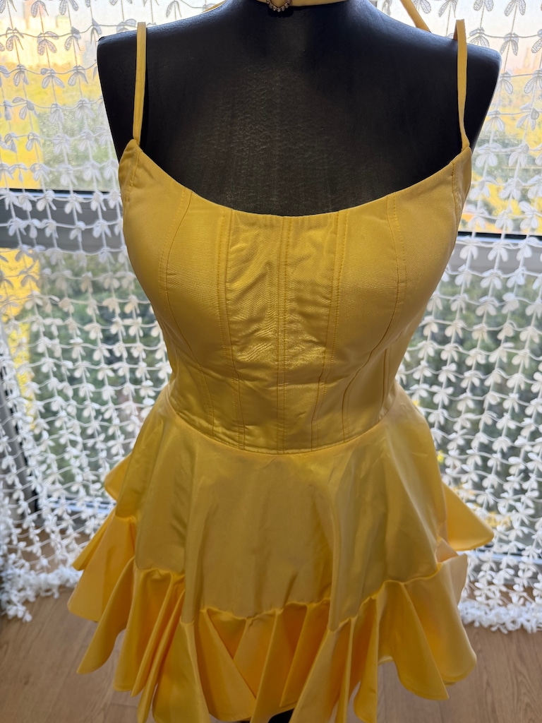 Maison JU Hanna Sarı Tafta Mini Abiye Elbise - 38 Beden - 5