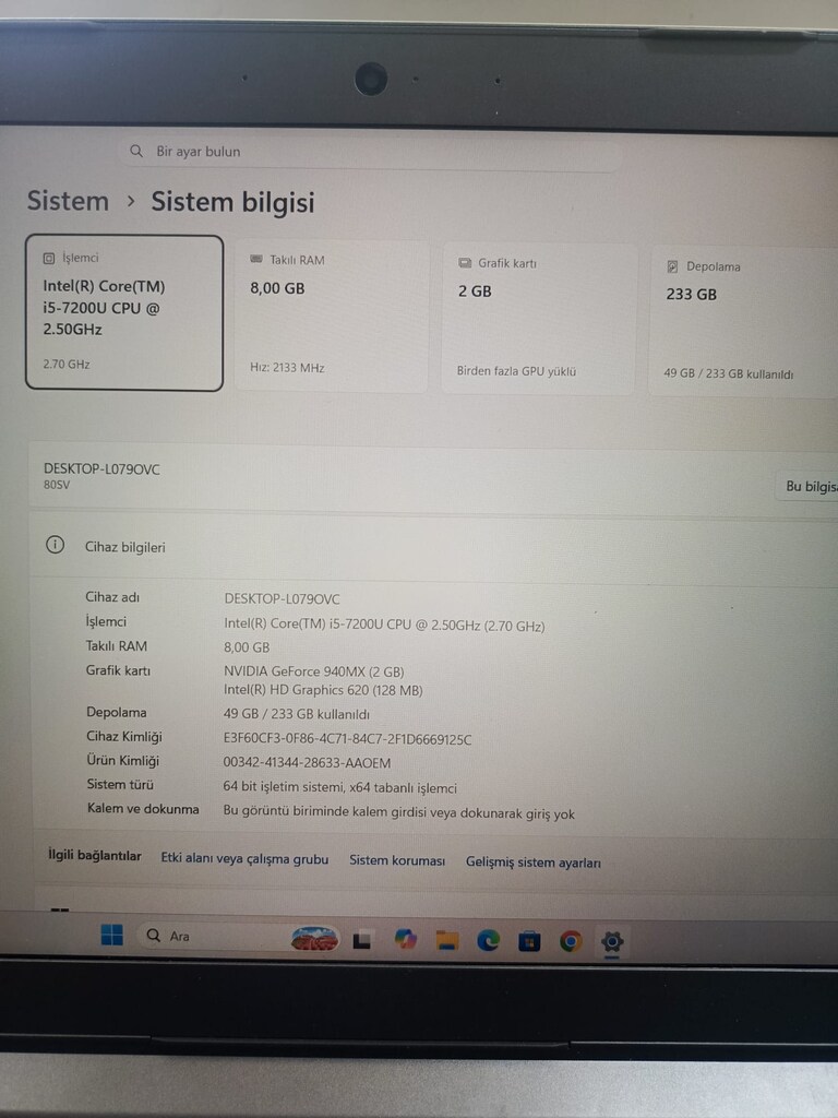 LENOVO İ5 7200U İŞLEMCİ + 2GB HARİCİ EKRAN KARTI + 8GB DDR4 RAM - 18