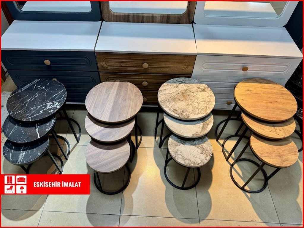 SIFIR EVE TESLİM üçlü zigon sehpa orta sehpa yuvarlak sehpa - 2