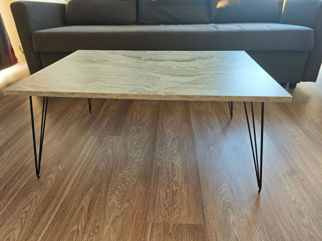 Mermer Desenli Orta Sehpa – Siyah Metal Ayaklı – 90x60 cm - 2