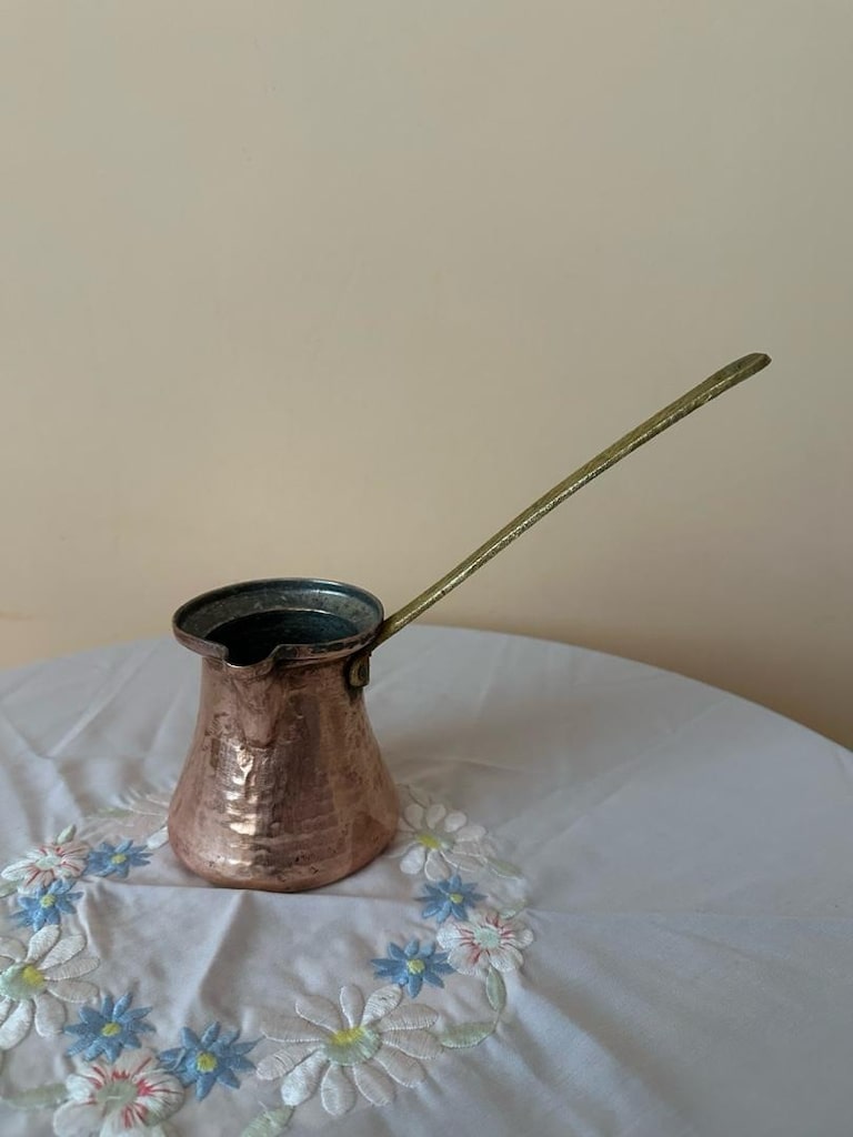 3'lü Bakır Mutfak Seti – Bakır Cezve, Çift Kulplu Sahan ve Saplı Tava - 6