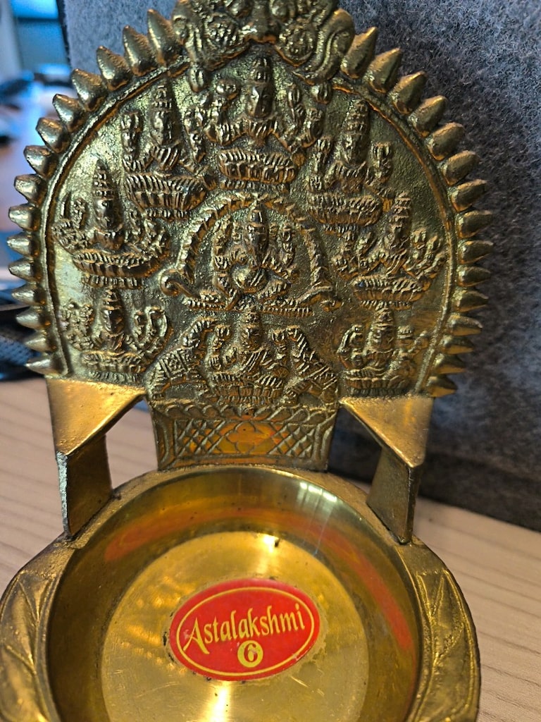 Hindistan Pirinç Hindu Puja Lambası / Dekoratif Pirinç Obje - 3