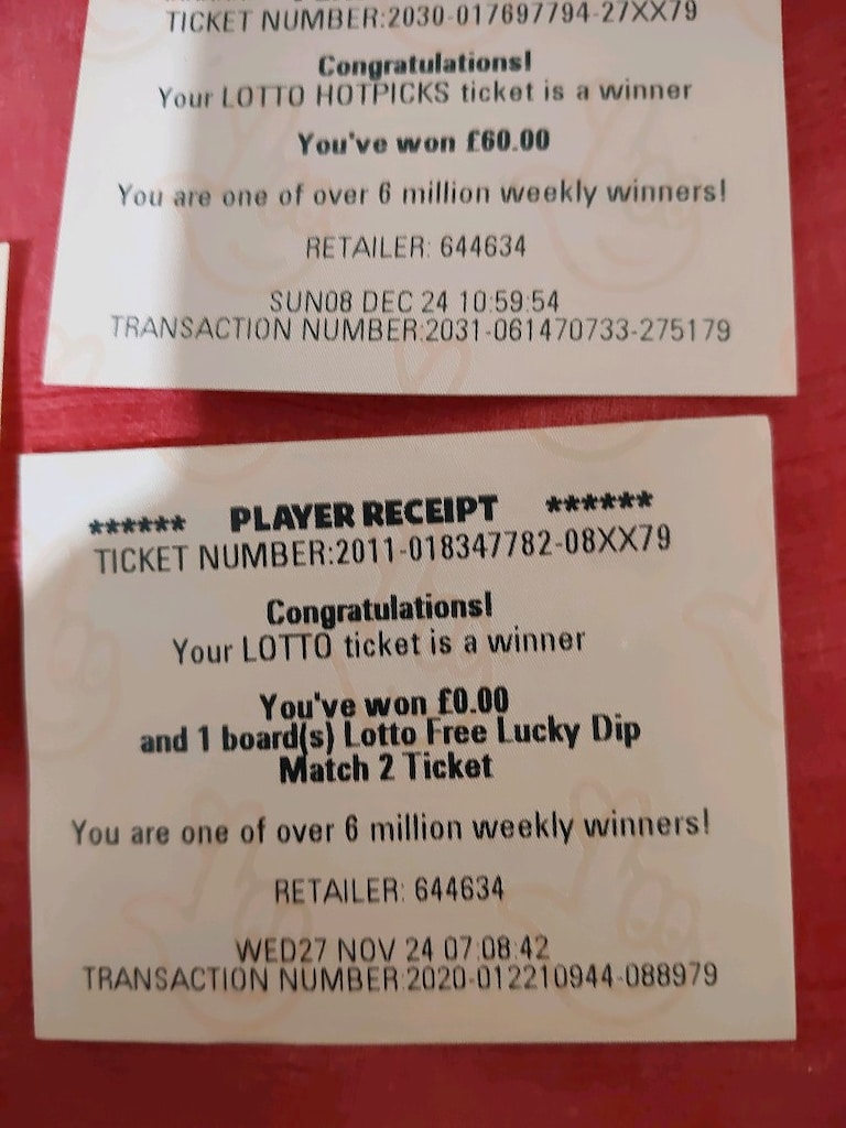 İngiltere National Lottery £60 Kazanan Orijinal Biletleri | 3'lü Kolek - 4