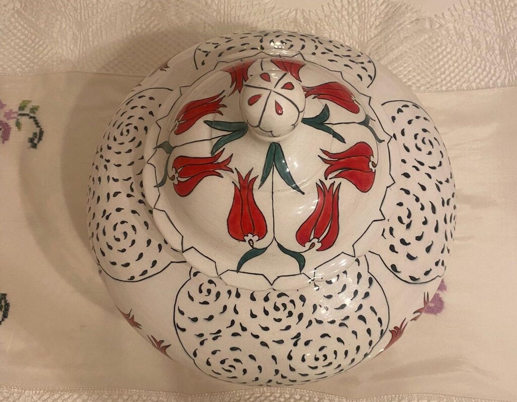 Lale Motifli Çini El Yapımı Şah Küp - 3