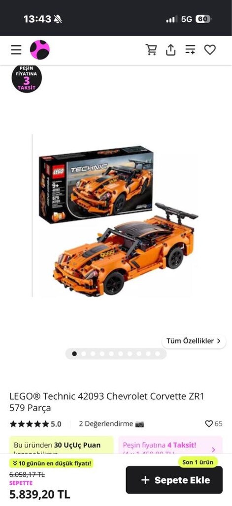 LEGO Technic 42093 Chevrolet Corvette ZR1 579 Parça - 5