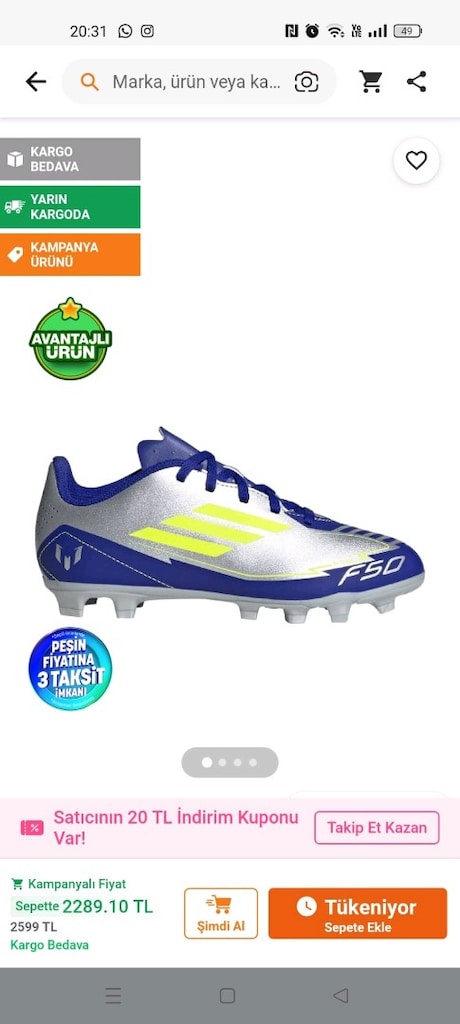 Adidas Futbol Ayakkabıs F50 Messi 36 - 3