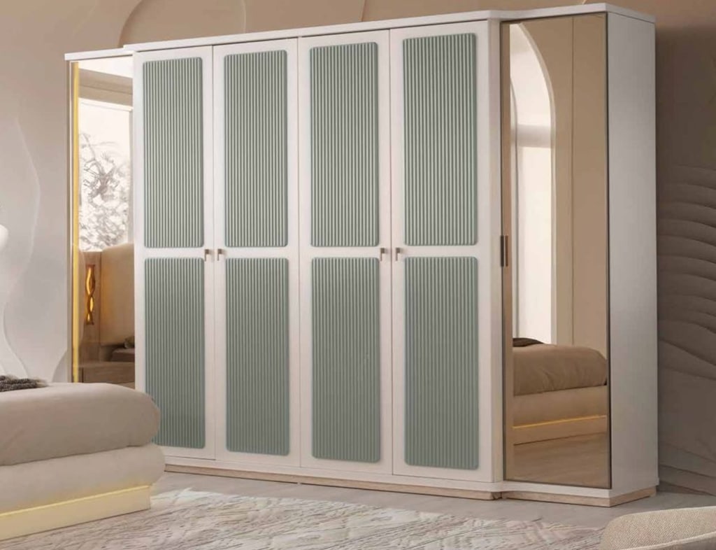 Sıfır, %100 MDF , 6 Kapılı Gardırop - Aytaşı , Traverten, TURKUAZ - 9