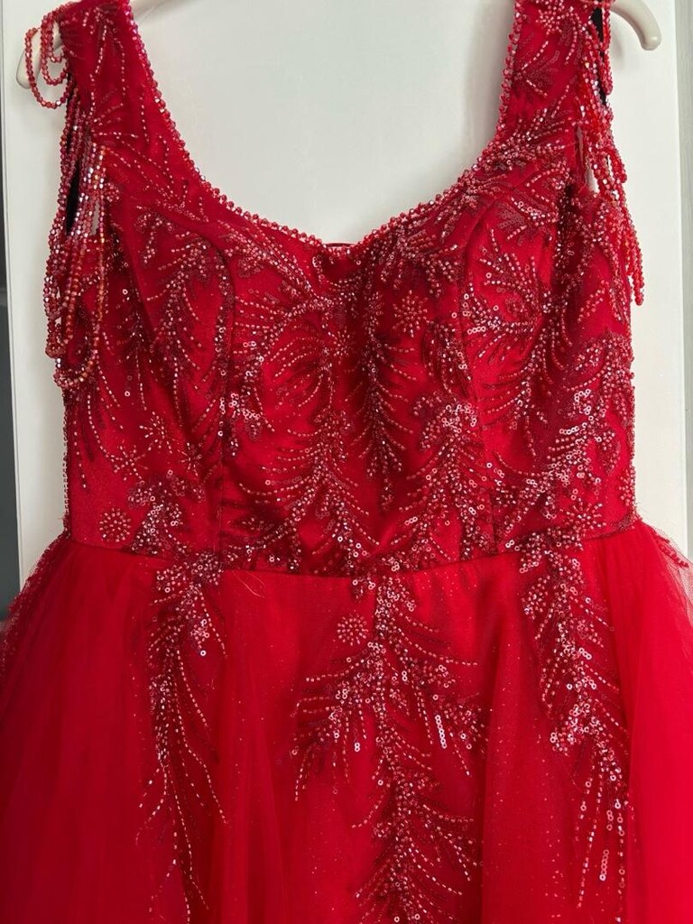 Kırmızı Prenses Model Taşlı Abiye - 3