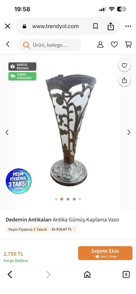 Alman gümüşü vazo - 3