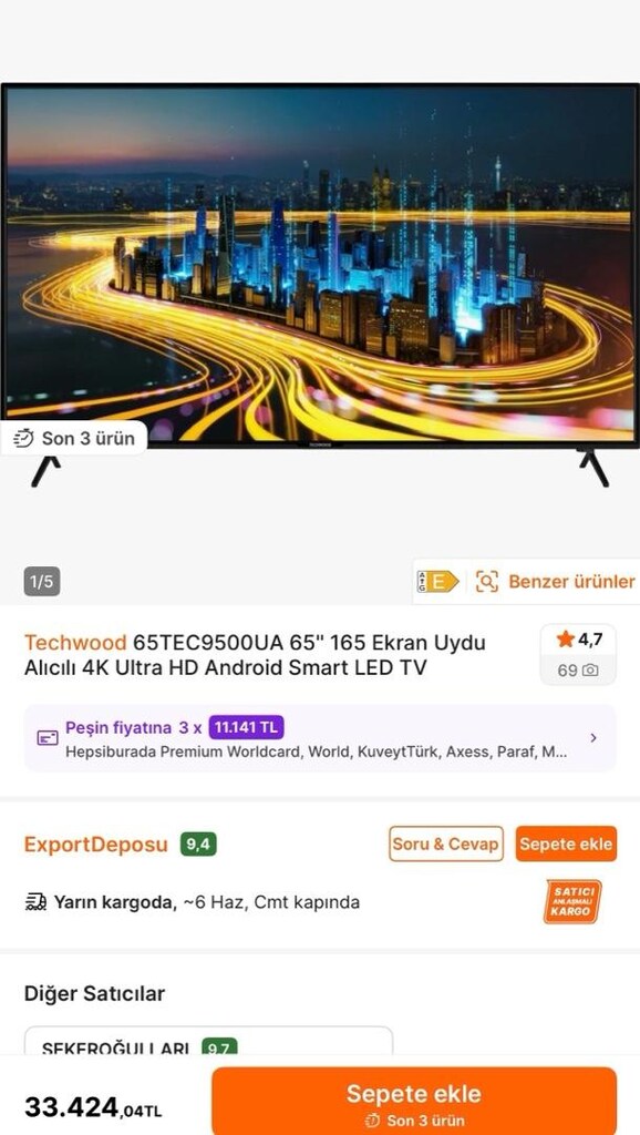 Techwood 65TEC9700U 65" 165 Ekran Dahili Uydu Alıcılı 4K Ultra HD Smar - 3