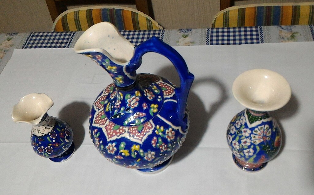 Gerçek El Çinisi Sürahi Vazo Takımı 3 Parça - 4