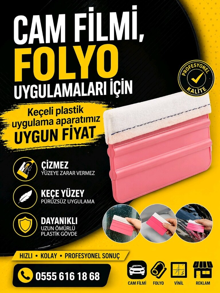 Cam filmi ,folyo uygulamaları için Keçeli plastik uygulama aparatımız