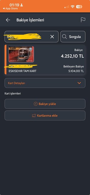 Eskart 9350 TL bakiyeli