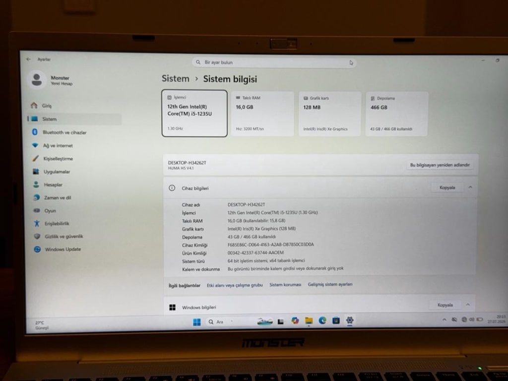 Monster Huma H5 V4.1 I5-1235U 16 RAM 512 SSD 15.6" FHD 120HZ - 5