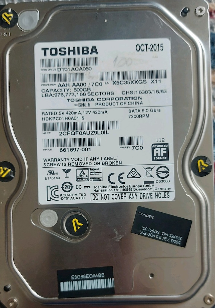 TOSHIBA 500 GB HARD DISK DT01ACA050 - 6