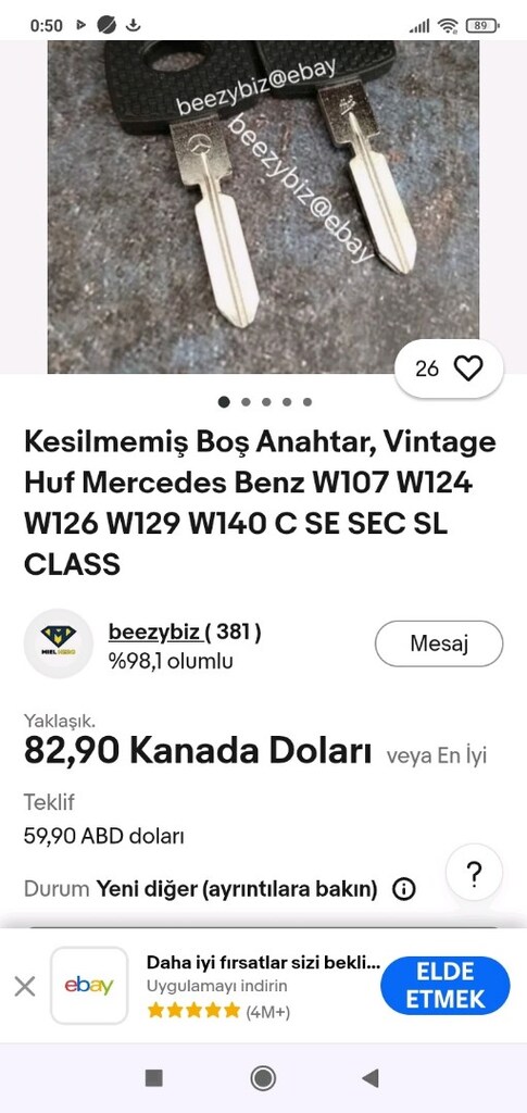 Mercedes w124-w126 ham anahtar - 5
