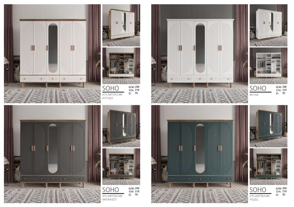 5 Kapılı MDF Gardırop, 5 Kapaklı Bohem Dolap - 7