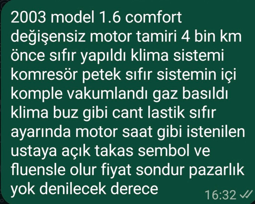 2003 model 1.6 motor tamiri sıfır klima buz gibi aktif - 2