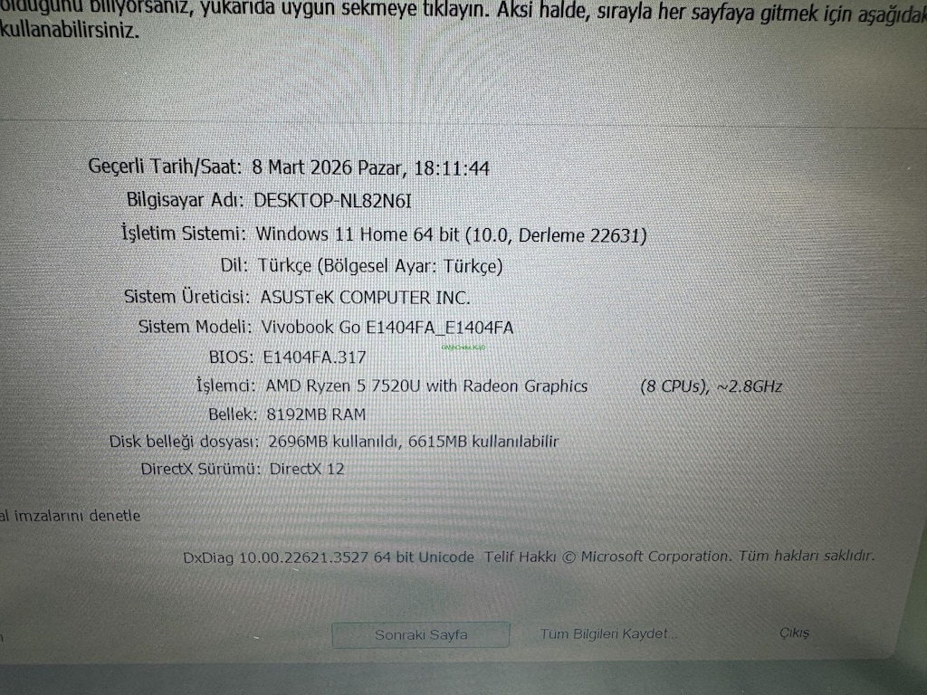 ASUS VİVOBOOK AMD RYZEN 5 İŞLEMCİ 8 GB RAM 512 M2SSD - 6
