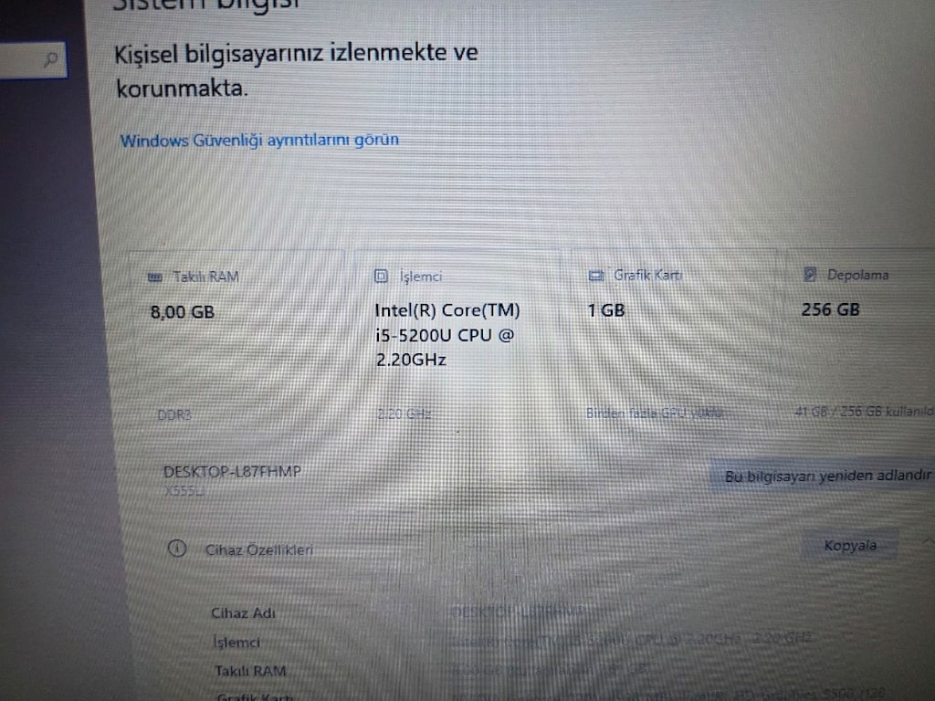 Asus i5 5. Nesil 275Gb SSD - 3