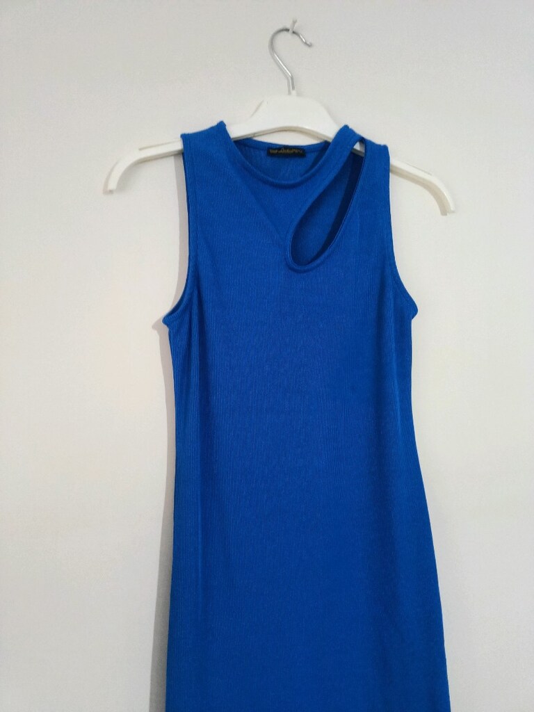 Saks Mavisi Kolsuz Dekolteli Elbise - 2