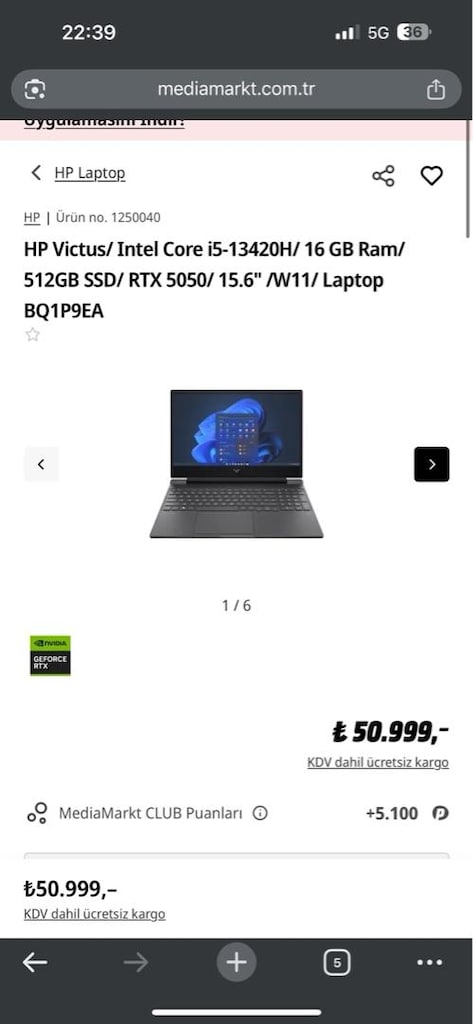 HP Victus Gaming Laptop 15 RTX5050 i5 13.nesil - 3