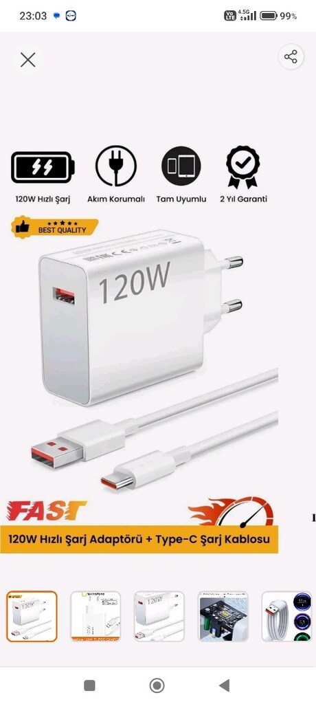 120 W Xiaomi Uyumlu 120W Watt Turbo Ultra Hızlı Şarj Aleti Seti Usb-Ty - 2
