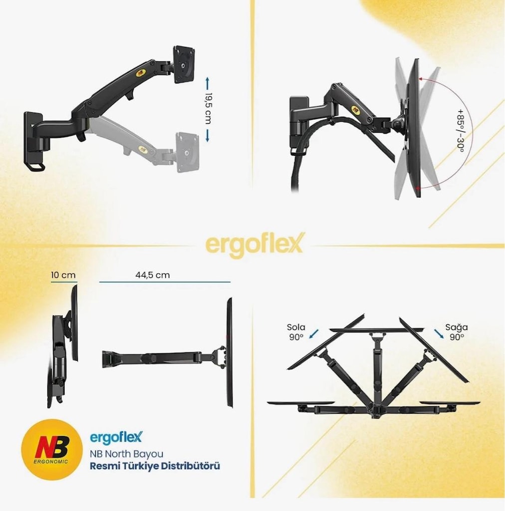 Nb F150 17"-35" Duvara Montaj Amortisörlü Monitör Standı - 4