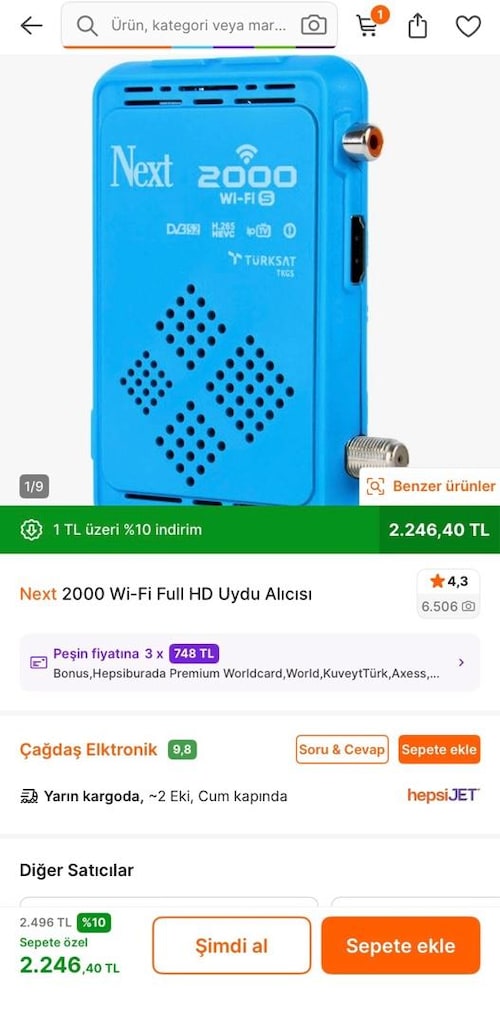 Next 2000 Wi-Fi S Full HD Uydu Alıcısı + Kumanda ve Aksesuarlar - 9