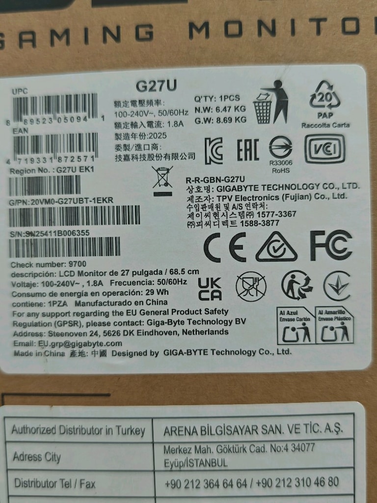 Gigabyte G27U 27" SS IPS 4K UHD 160Hz / FHD 320Hz 1ms HDR400 Gaming - 3