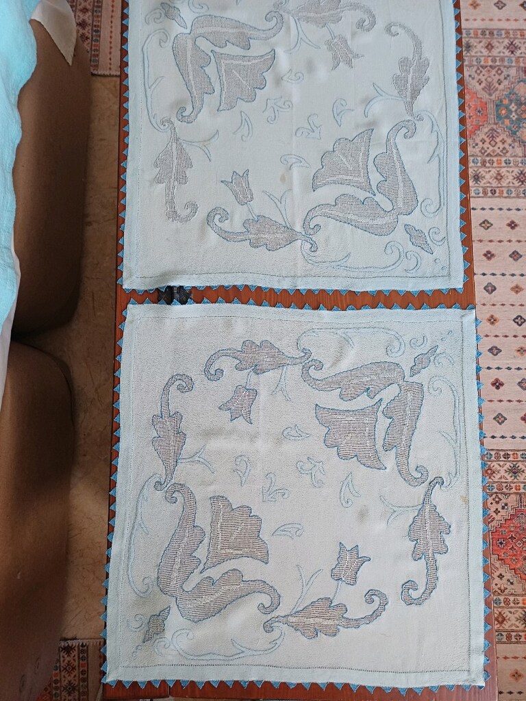 Açık mavi ipek 2 parça 1945 yılından kalma örtü - 2